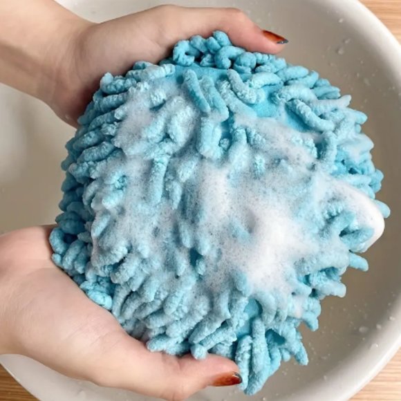 Luxurious Bath Shower Chenille Poof in Spa Blue - Picture 2 of 3